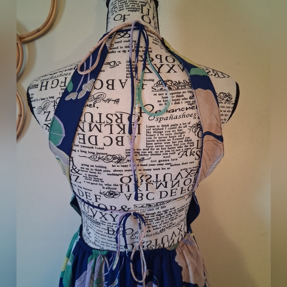 Lulus Hours of Flowers Blue Multi Floral Lace-Up Tiered Midi Dress Size XS - Picture 9 of 13